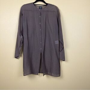 Eileen Fisher Top Blouse Shirt Tunic  Button Down Tan Brown Long Sleeve Size S